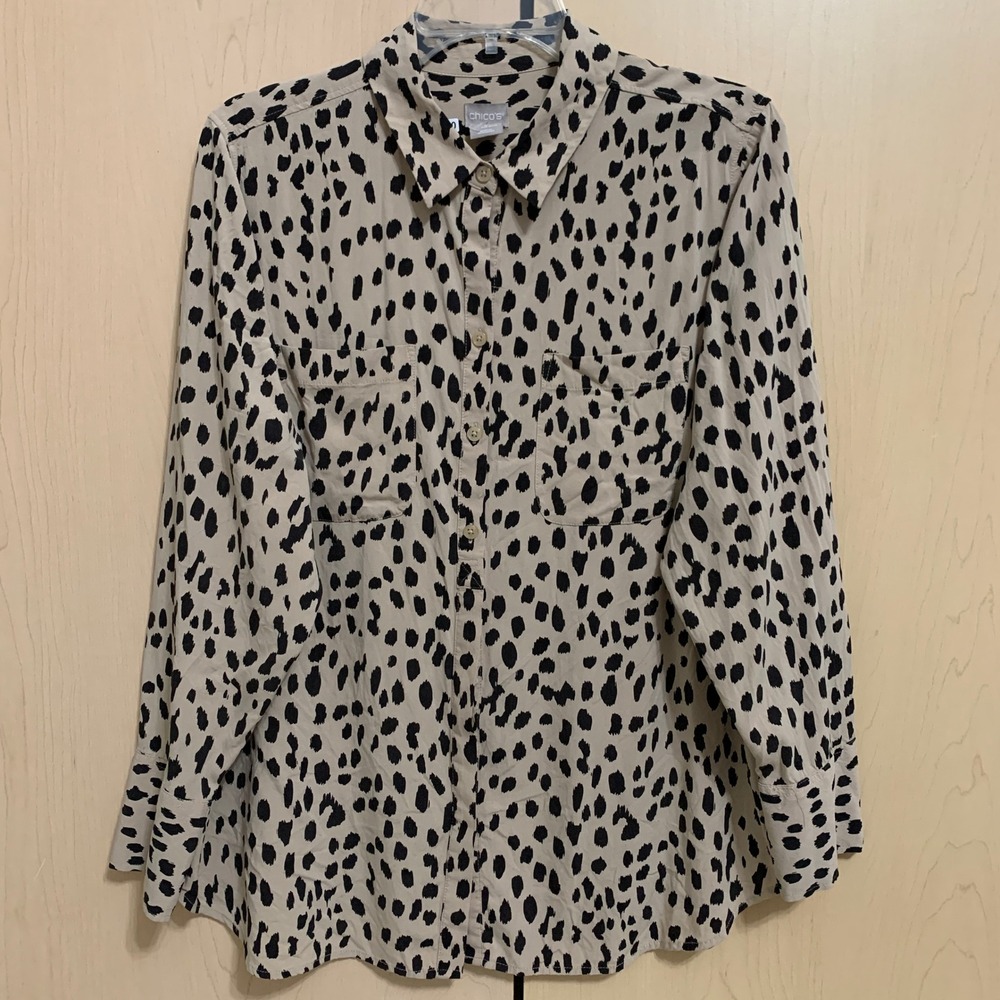 Chico's Women's Long Sleeve Button Up Shirt‎ Blouse Animal Print Brown 2 (12/14)
